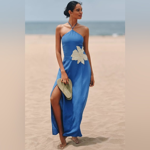 Anthropologie Dresses & Skirts - NWT! Anthropologie Celandine Linen-Blend Halter Side-Slit Maxi Dress - Small ☁️